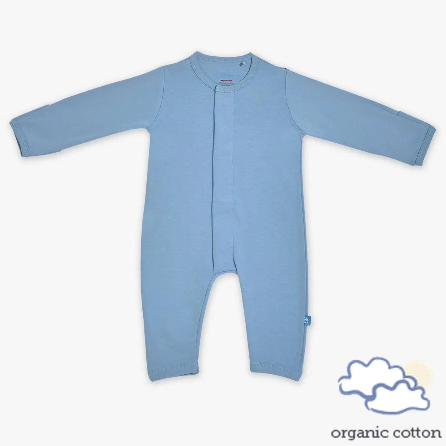 dusk blue organic cotton magnetic coverall