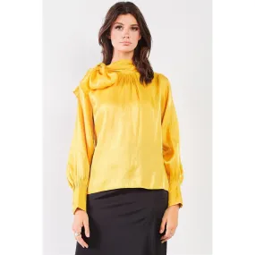 El Mirage Chiffon Bishop Sleeve Tie-neck Blouse Top