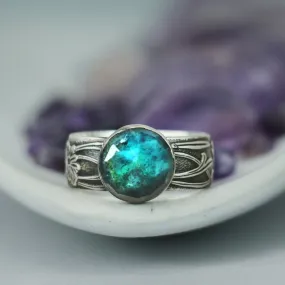 Elegant Art Nouveau Silver Floral Labradorite Ring | Moonkist Designs