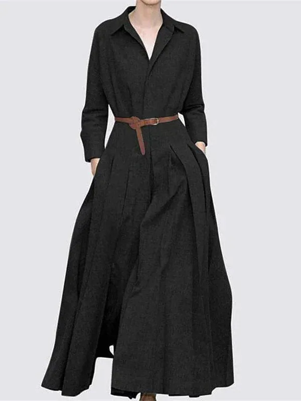 Elegant Black Polyester Maxi Shirt Dress for Women