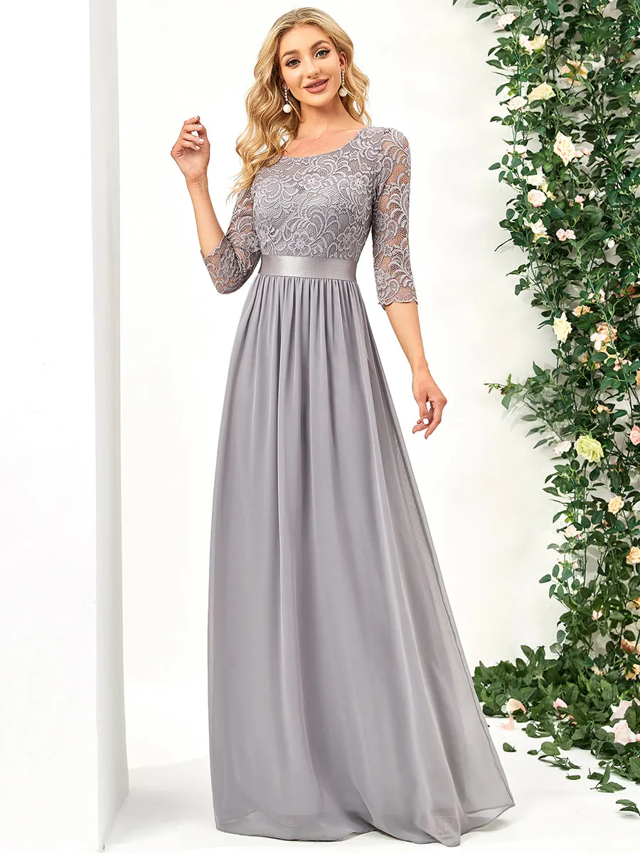 Elegant Empire Waist  Bridesmaid Dresses with Long Lace Sleeve