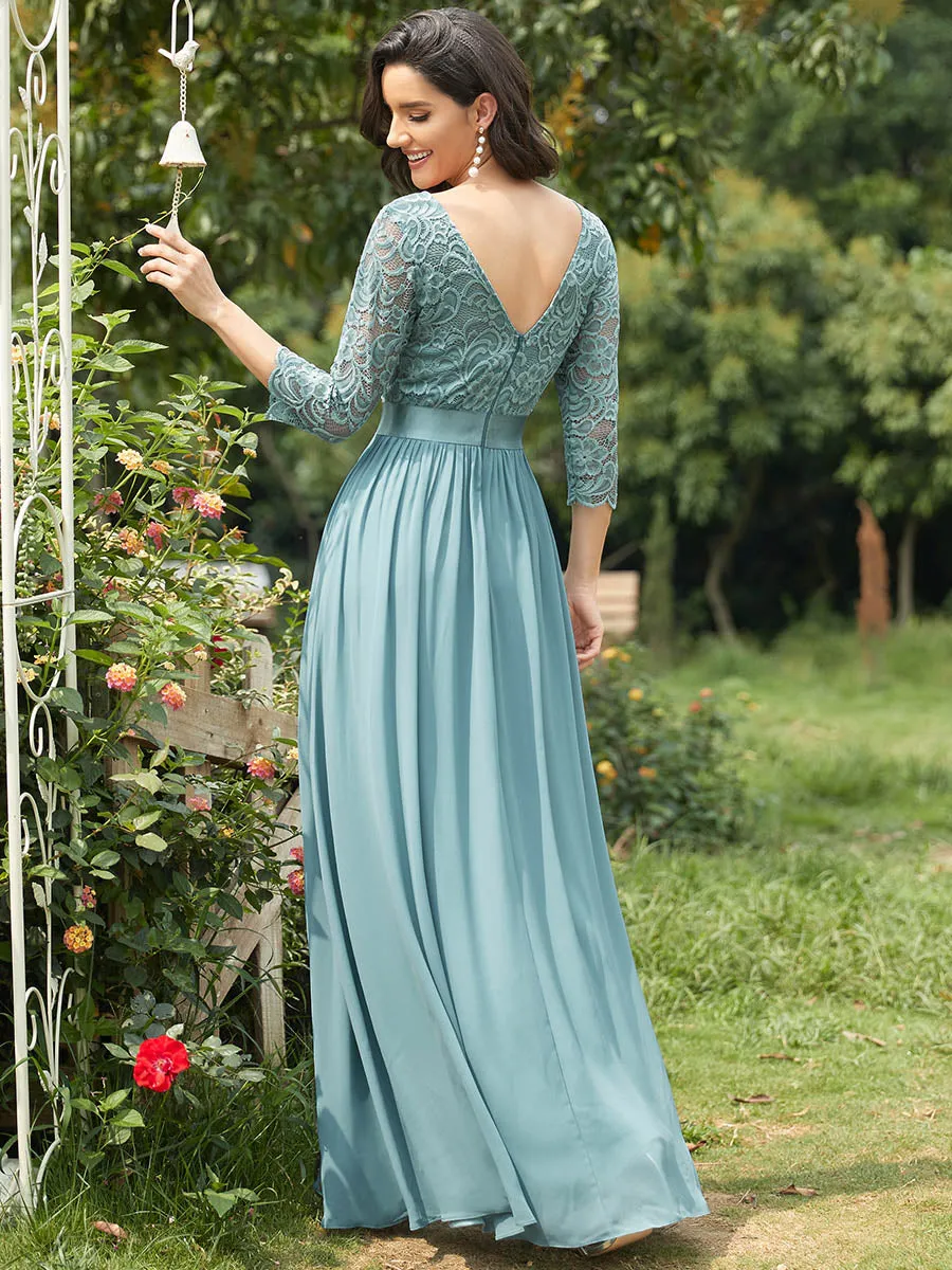 Elegant Empire Waist  Bridesmaid Dresses with Long Lace Sleeve