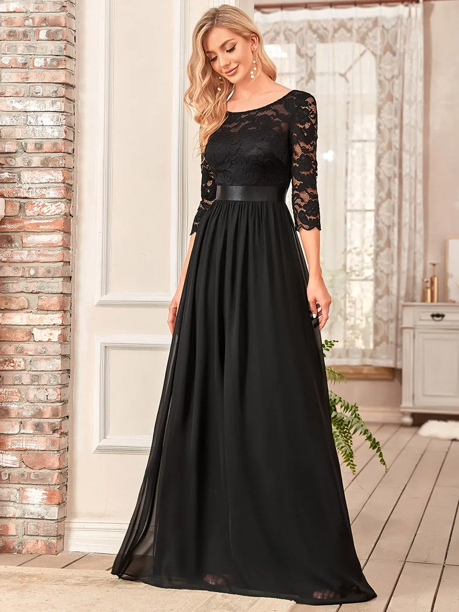 Elegant Empire Waist  Bridesmaid Dresses with Long Lace Sleeve