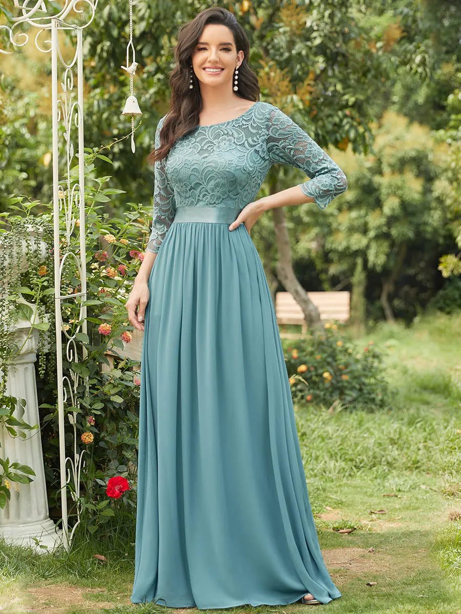 Elegant Empire Waist  Bridesmaid Dresses with Long Lace Sleeve