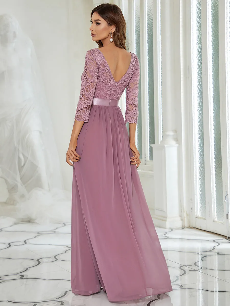 Elegant Empire Waist  Bridesmaid Dresses with Long Lace Sleeve