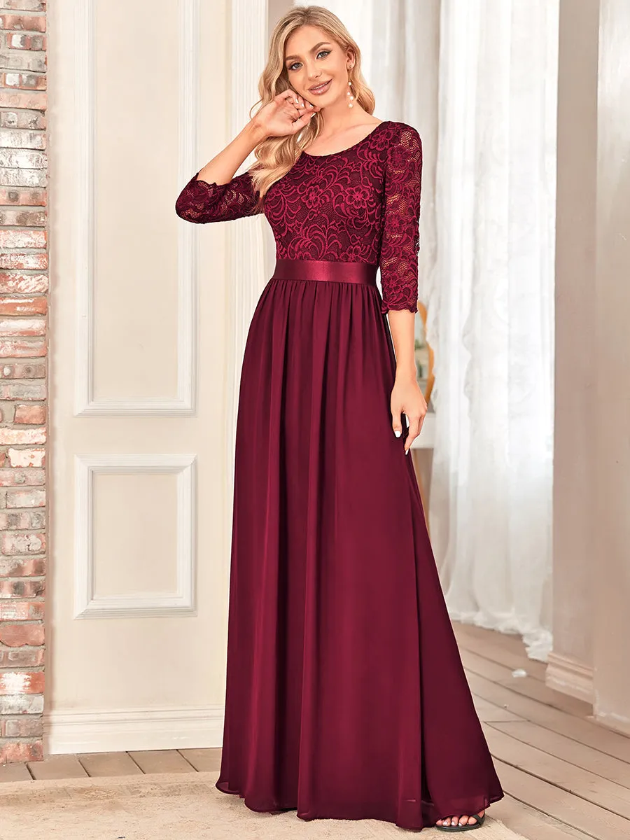 Elegant Empire Waist  Bridesmaid Dresses with Long Lace Sleeve