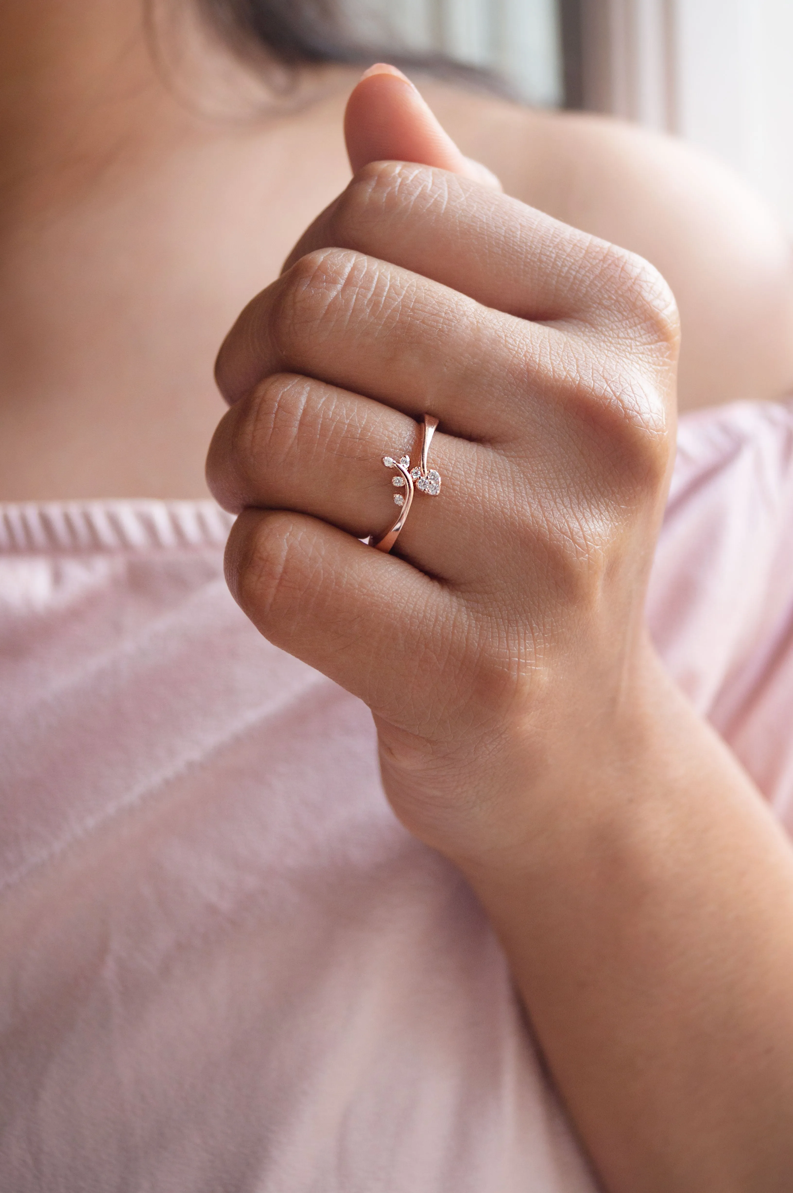 Elegant Fern Rose Gold Plated Sterling Silver Ring