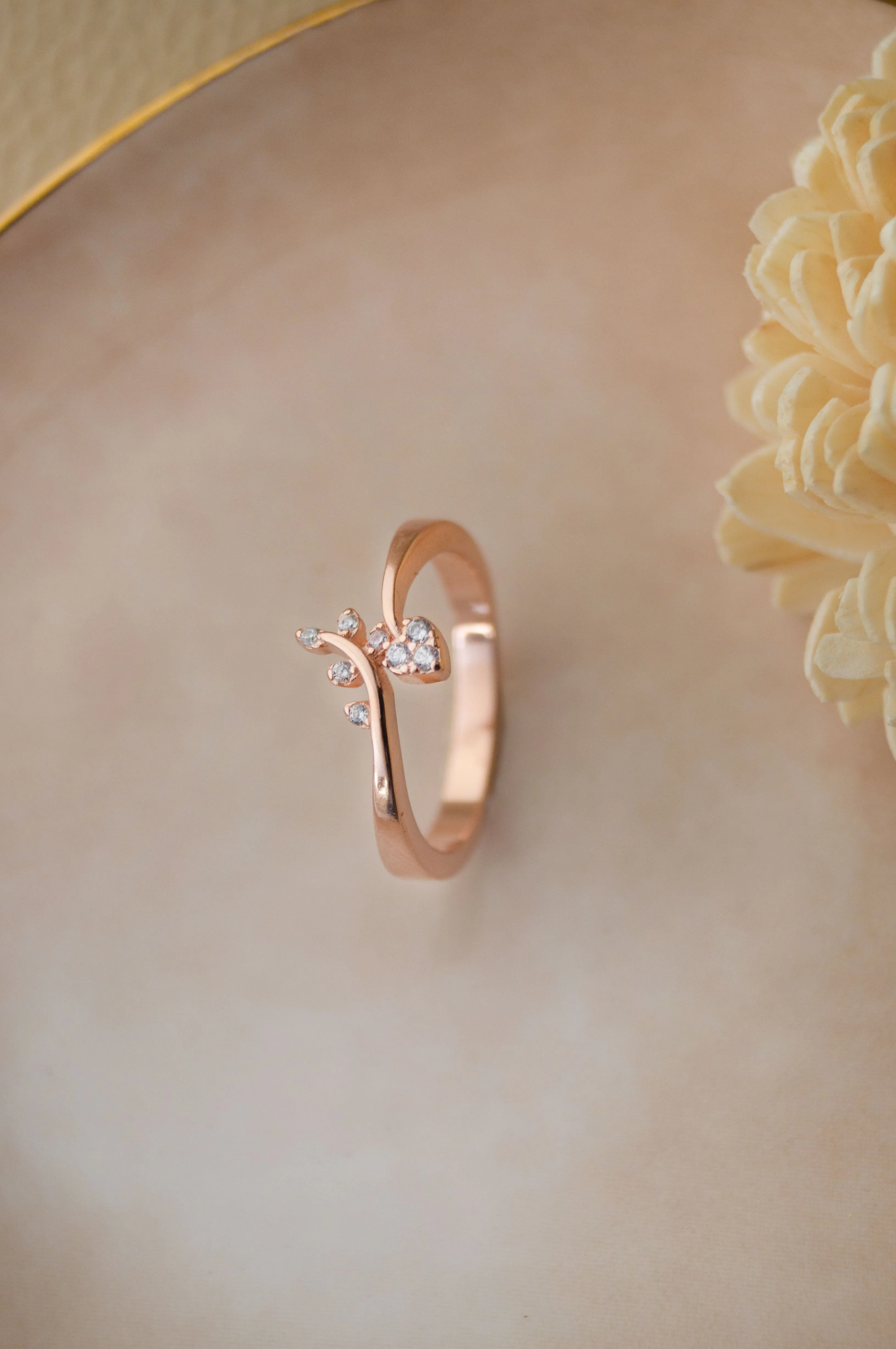 Elegant Fern Rose Gold Plated Sterling Silver Ring