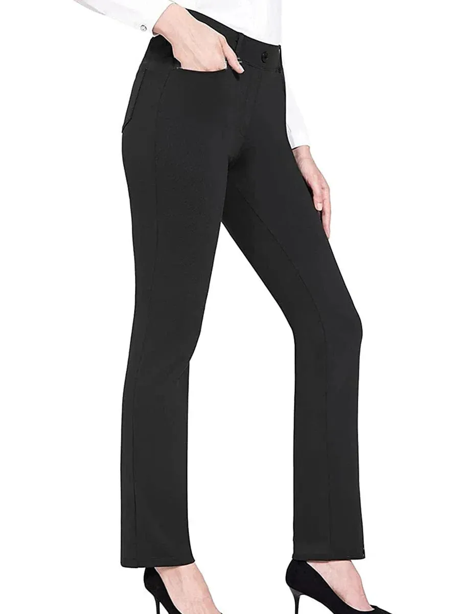 Elegant High Waist Cotton Blend Work Pants for Women