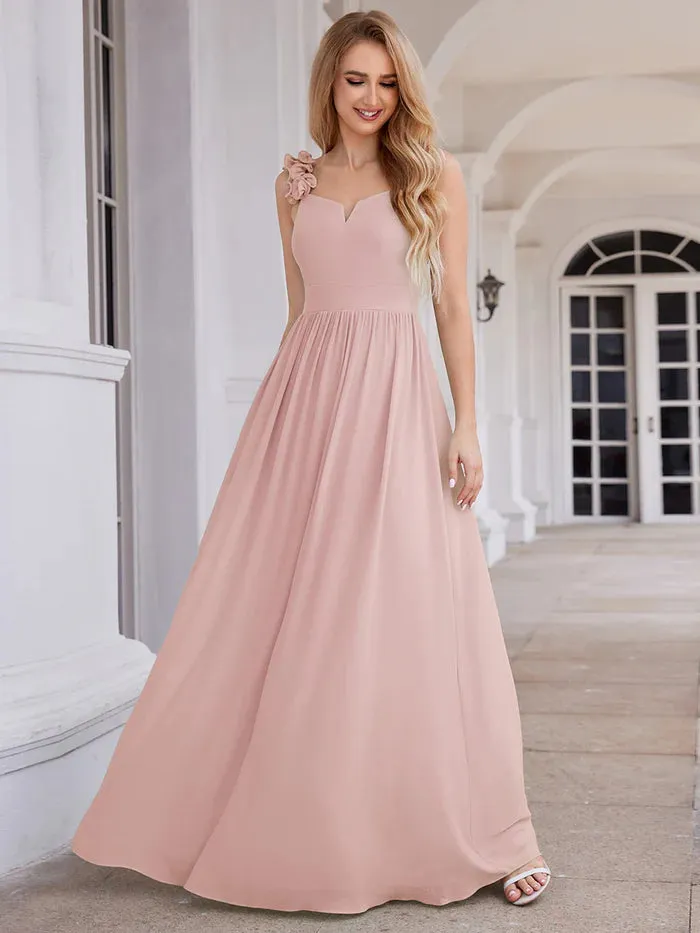 Elegant V-Neck Floral Strap Bodycon Chiffon Bridesmaid Dress