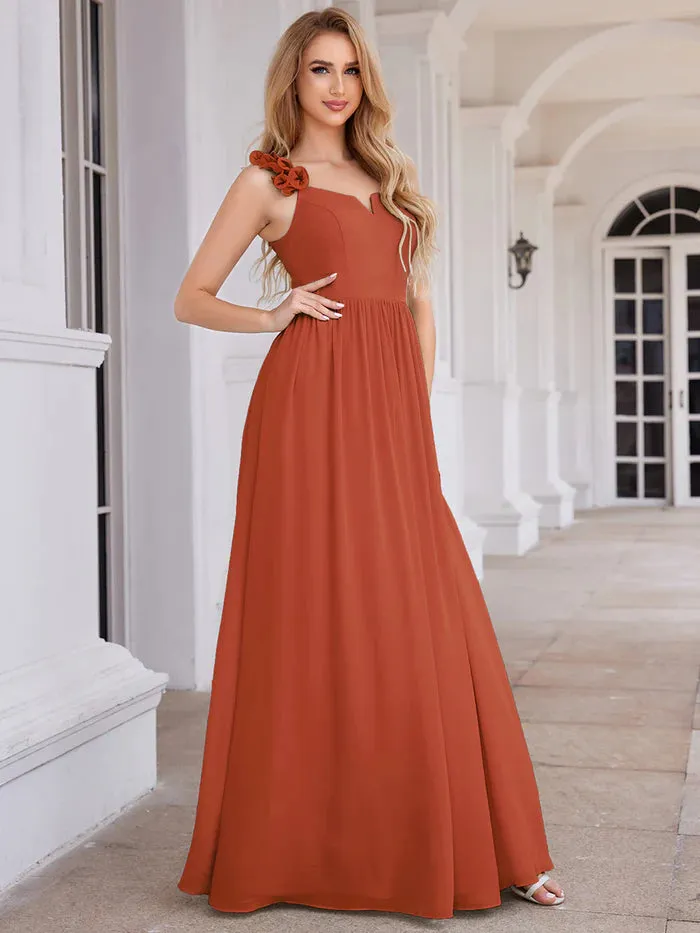 Elegant V-Neck Floral Strap Bodycon Chiffon Bridesmaid Dress