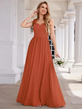 Elegant V-Neck Floral Strap Bodycon Chiffon Bridesmaid Dress