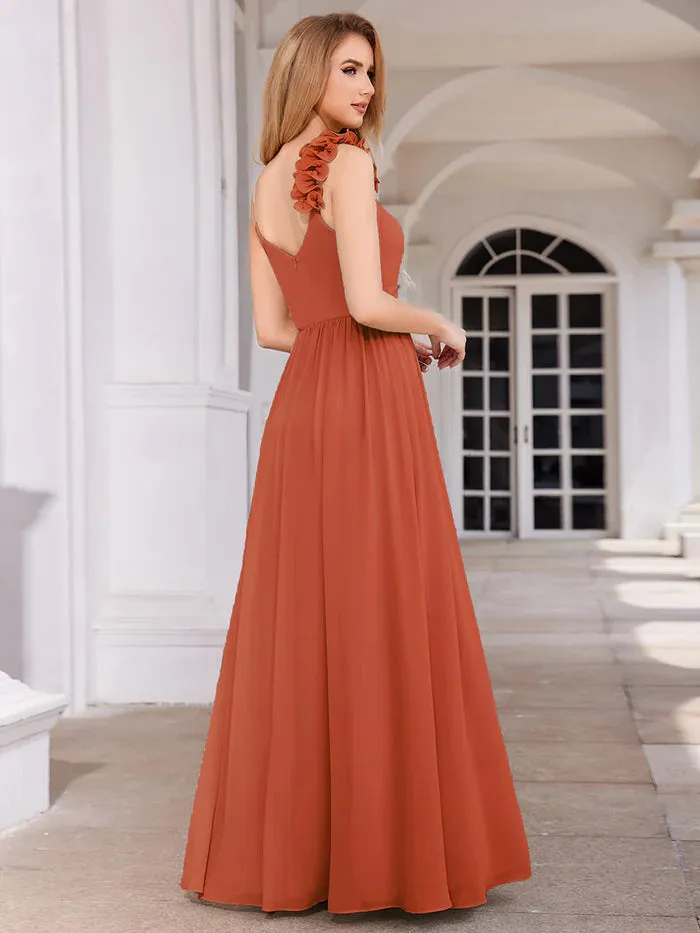 Elegant V-Neck Floral Strap Bodycon Chiffon Bridesmaid Dress