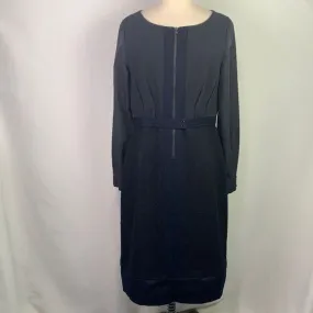 ElieTahariblue mixed texture zip front/belted dress