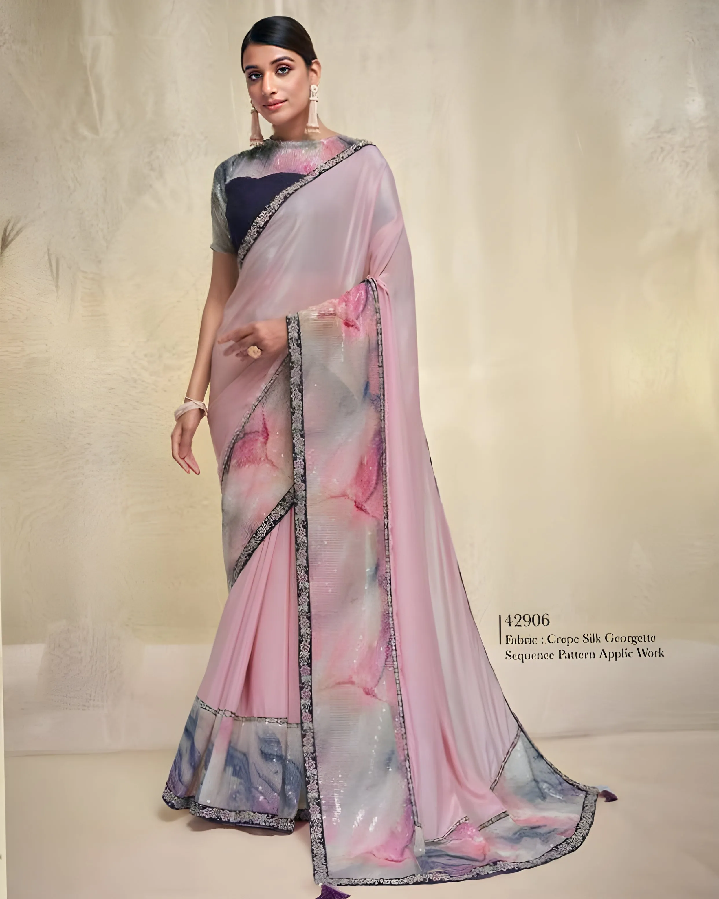 Embroidered Crepe Silk Georgette Designer Saree