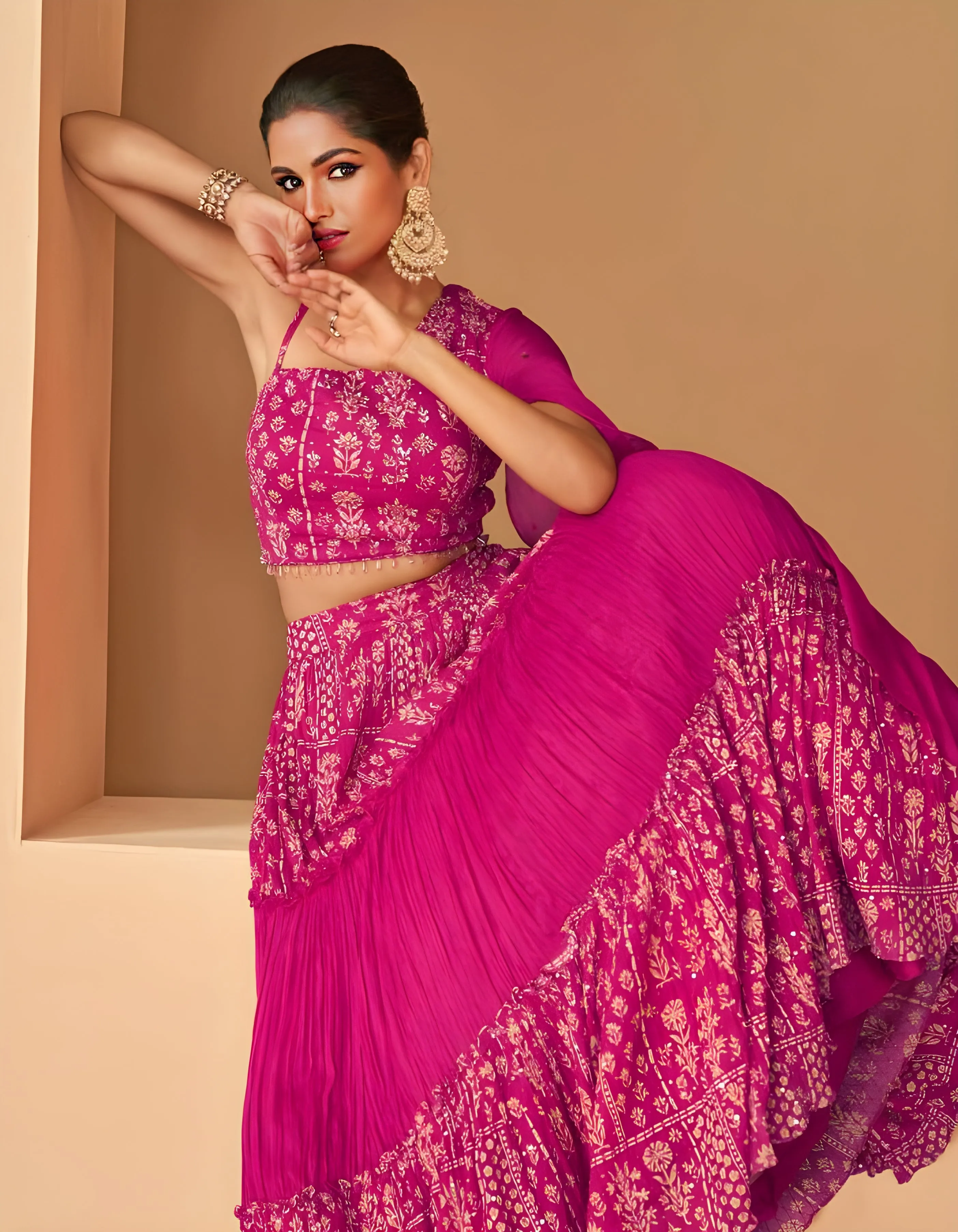 Embroidered Georgette Lehenga Choli Pink