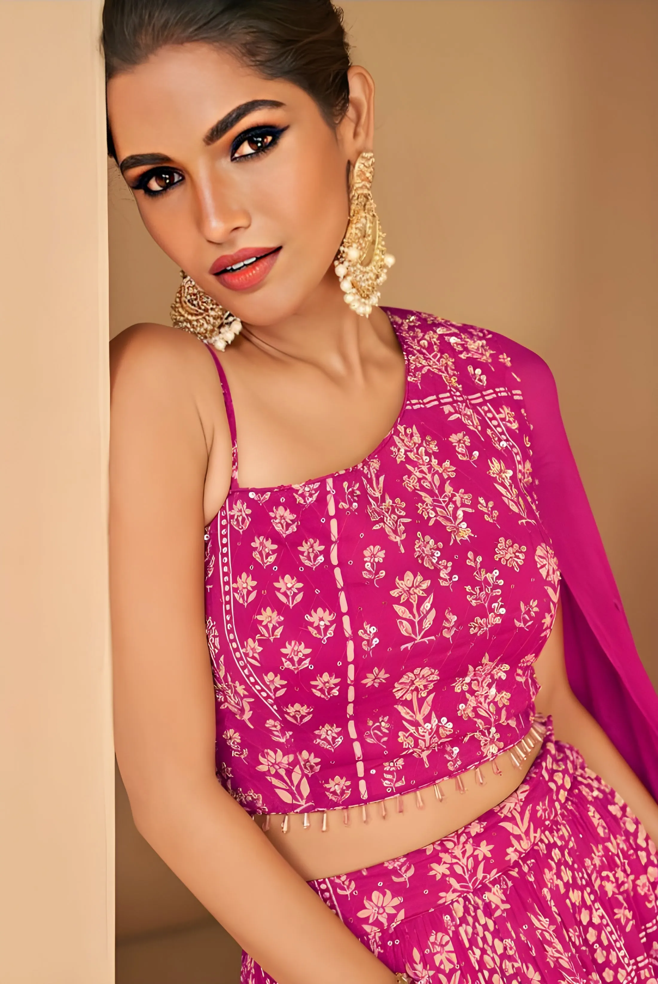 Embroidered Georgette Lehenga Choli Pink