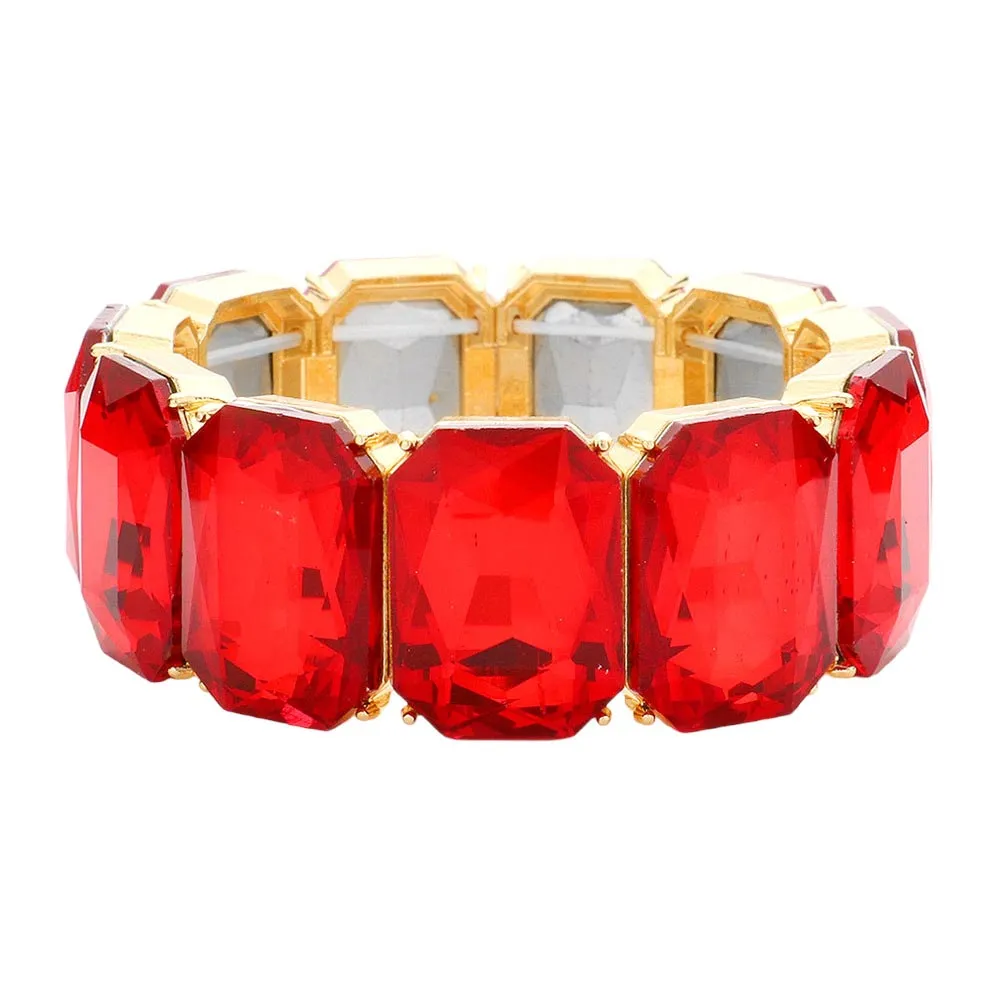 Emerald Cut Stone Stretch Evening Bracelet