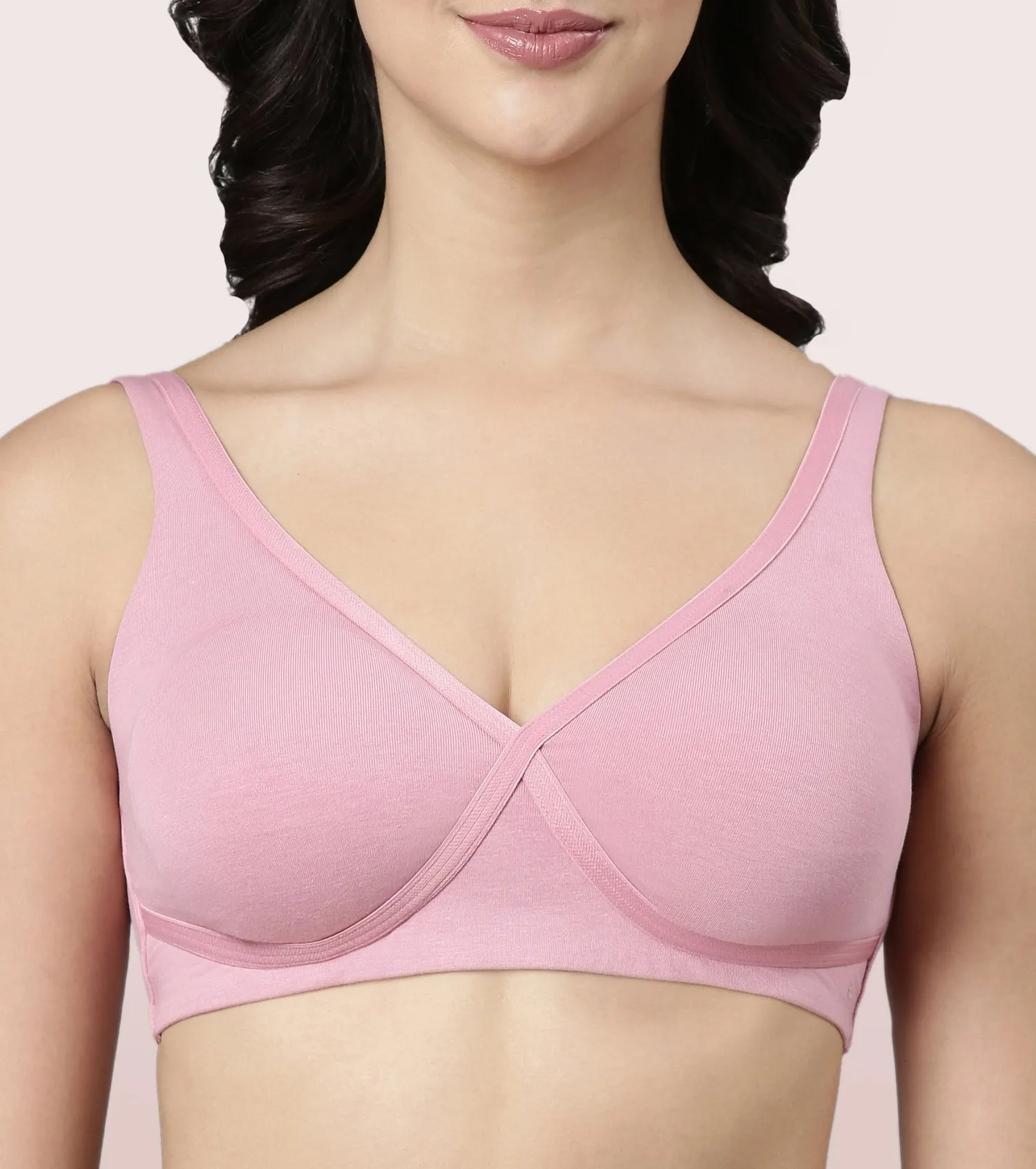 Enamor BambooBliss A076 Ultimate Softness Innovation Bamboo Cotton Lounge Slip-on T-shirt Bra for Women with Removable Pads- High Coverage, Padded and Wirefree