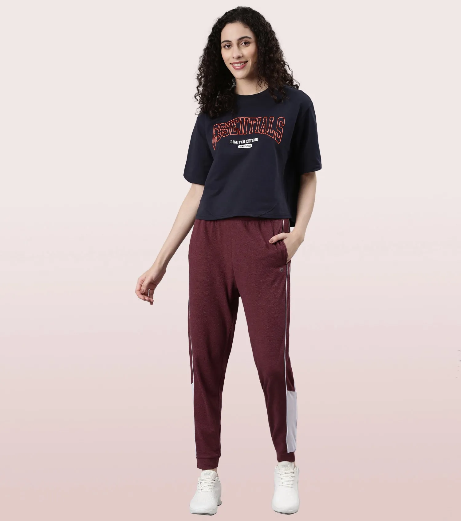 Enamor Cotton Terry Graphic T-Shirt For Women | Cropped Length Oversized Fit Tee | E3G4