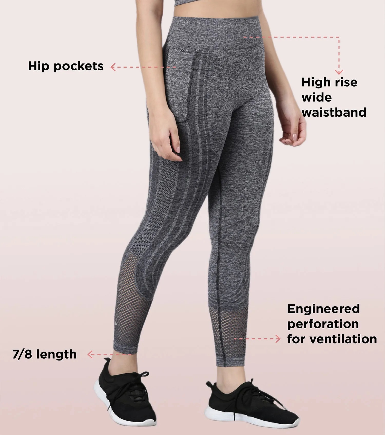 Enamor Dry Fit, High Waist Legging | Seamless Workout Legging With Perforation For Ventilation For Women | A604