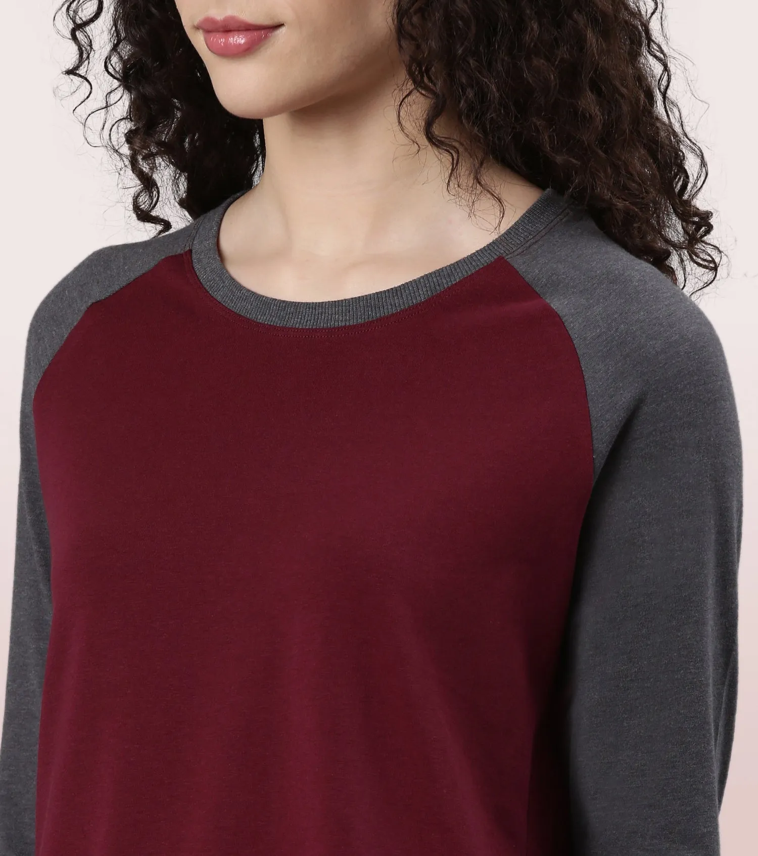 Enamor Long Sleeve Tee | Crew Neck Raglan Tee For Women | E307