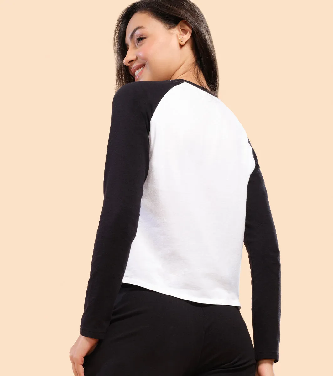 Enamor Long Sleeve Tee | Crew Neck Raglan Tee For Women | E307