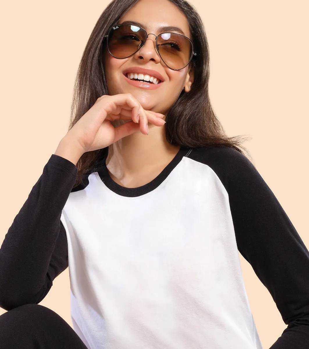 Enamor Long Sleeve Tee | Crew Neck Raglan Tee For Women | E307