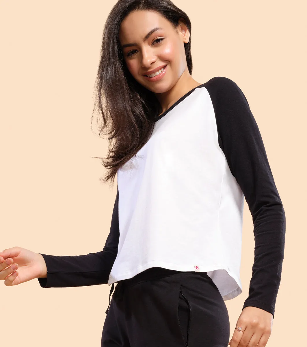 Enamor Long Sleeve Tee | Crew Neck Raglan Tee For Women | E307