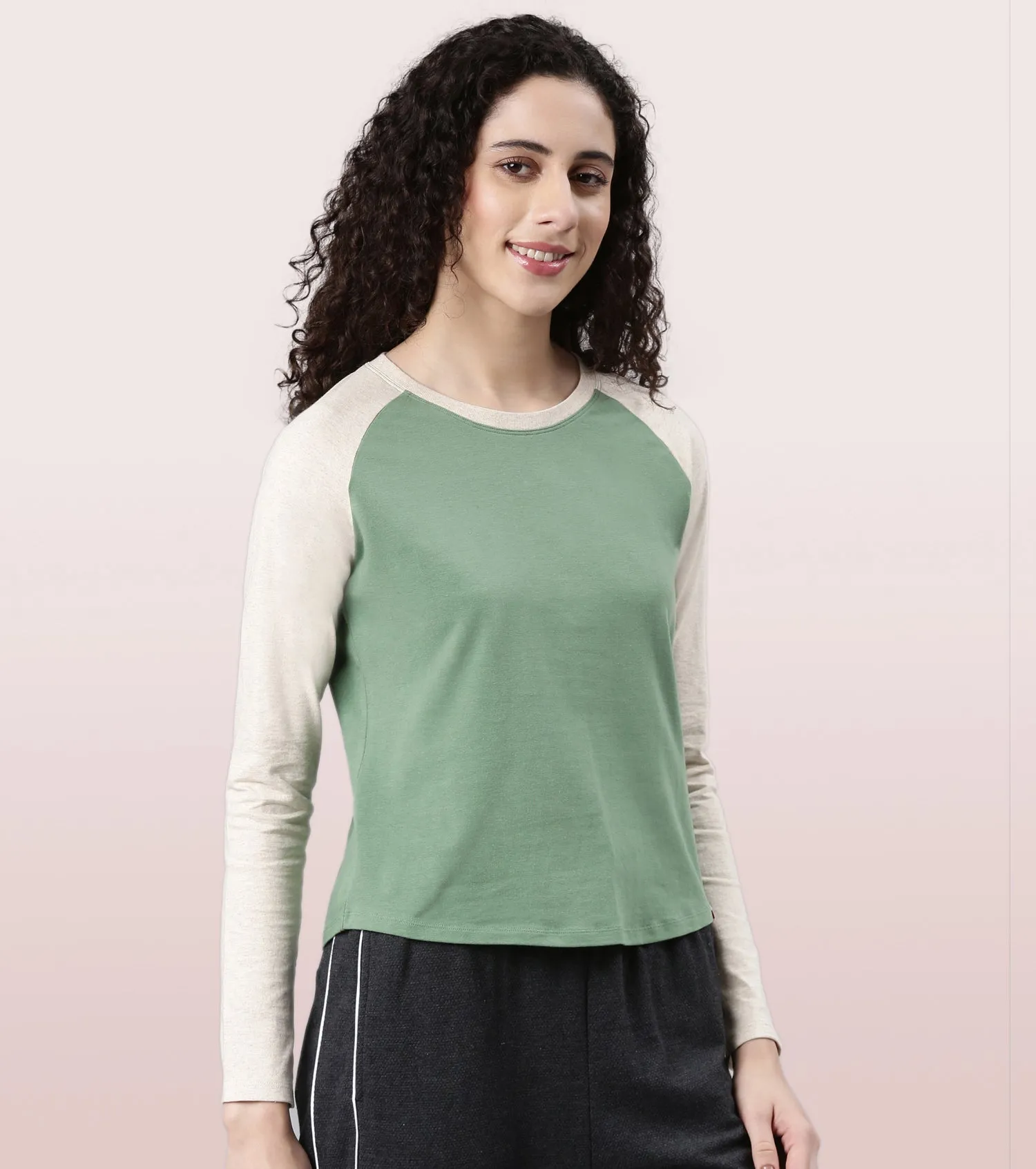 Enamor Long Sleeve Tee | Crew Neck Raglan Tee For Women | E307