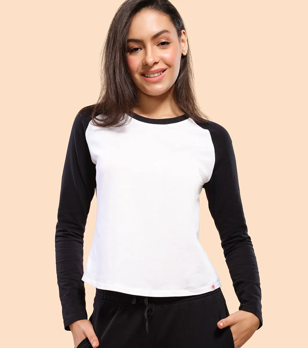 Enamor Long Sleeve Tee | Crew Neck Raglan Tee For Women | E307