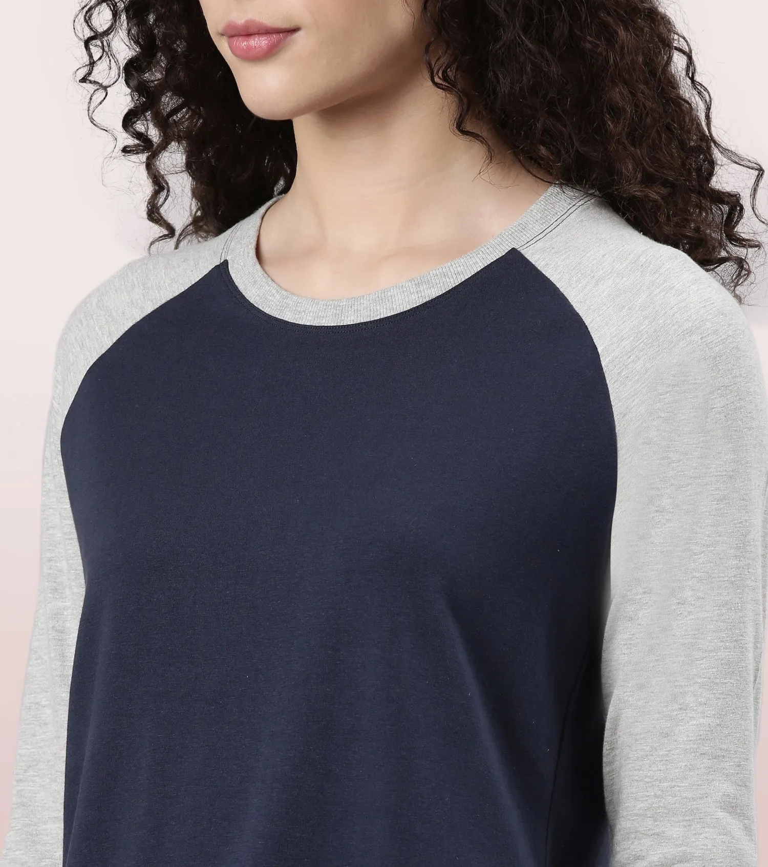 Enamor Long Sleeve Tee | Crew Neck Raglan Tee For Women | E307