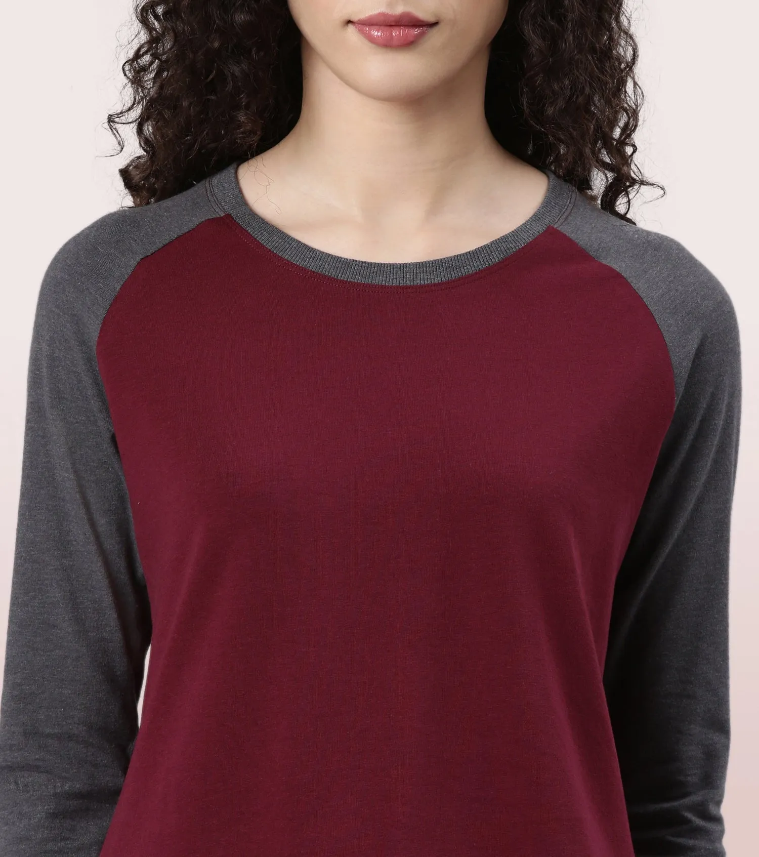 Enamor Long Sleeve Tee | Crew Neck Raglan Tee For Women | E307