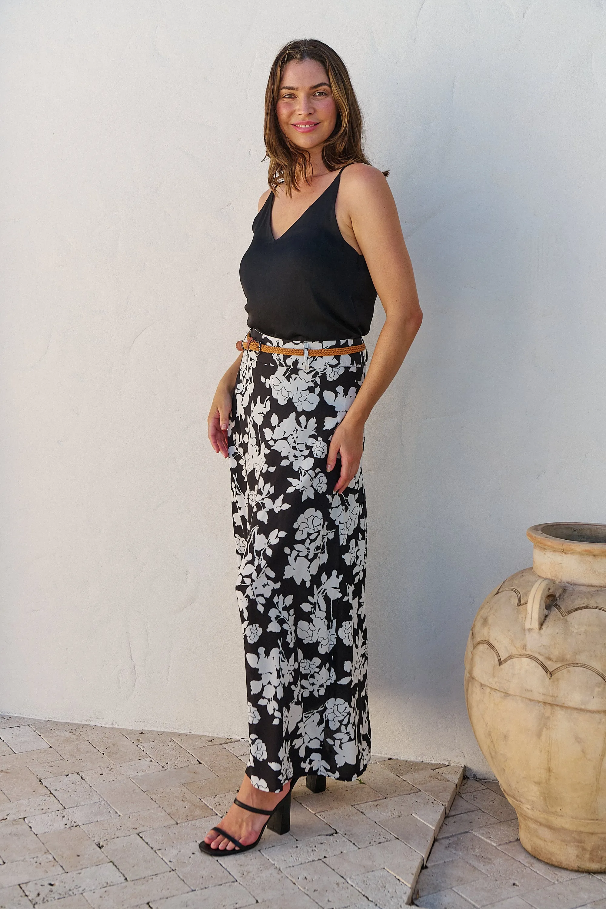 Esperence Black/White Floral Print Maxi Skirt