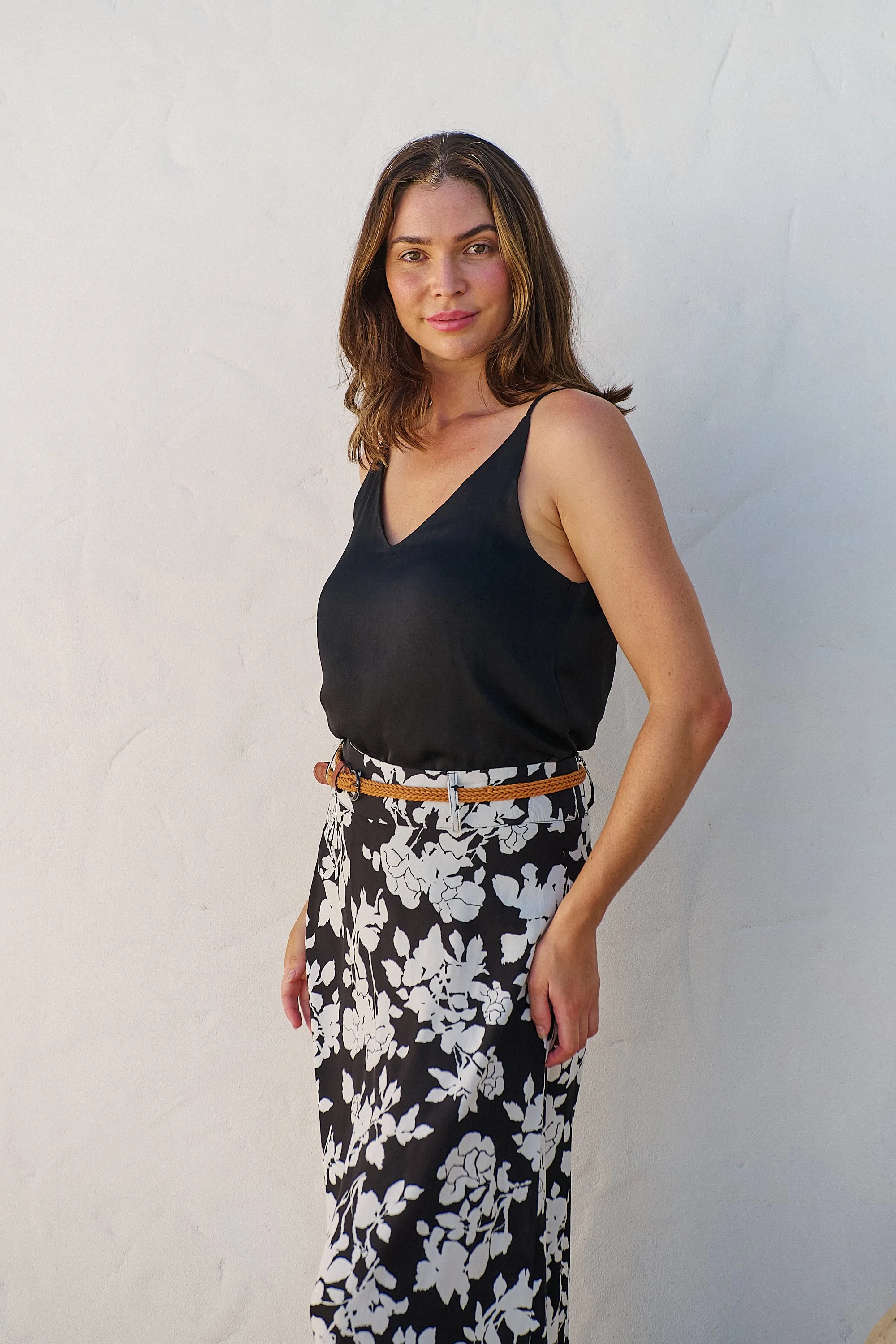 Esperence Black/White Floral Print Maxi Skirt