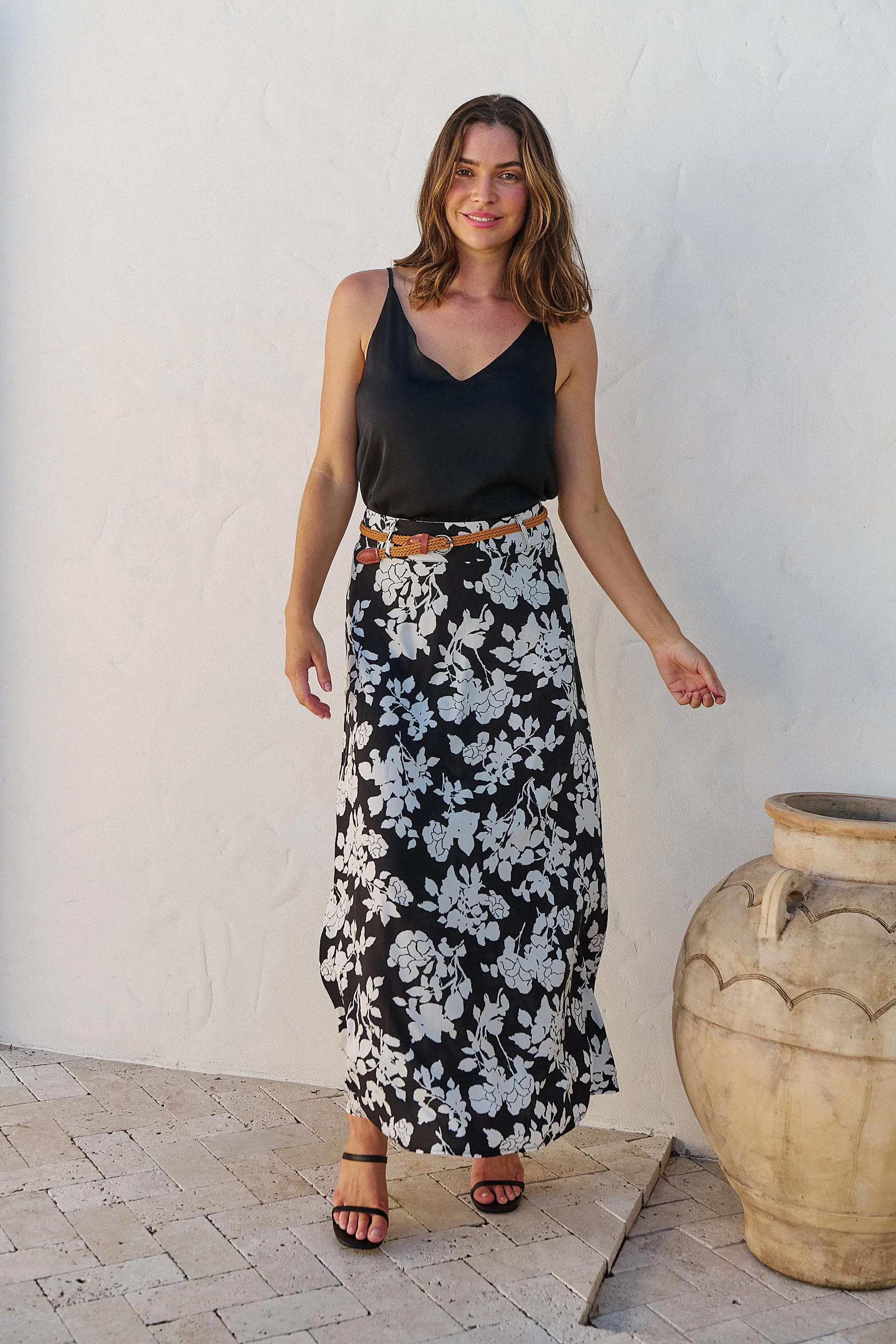 Esperence Black/White Floral Print Maxi Skirt