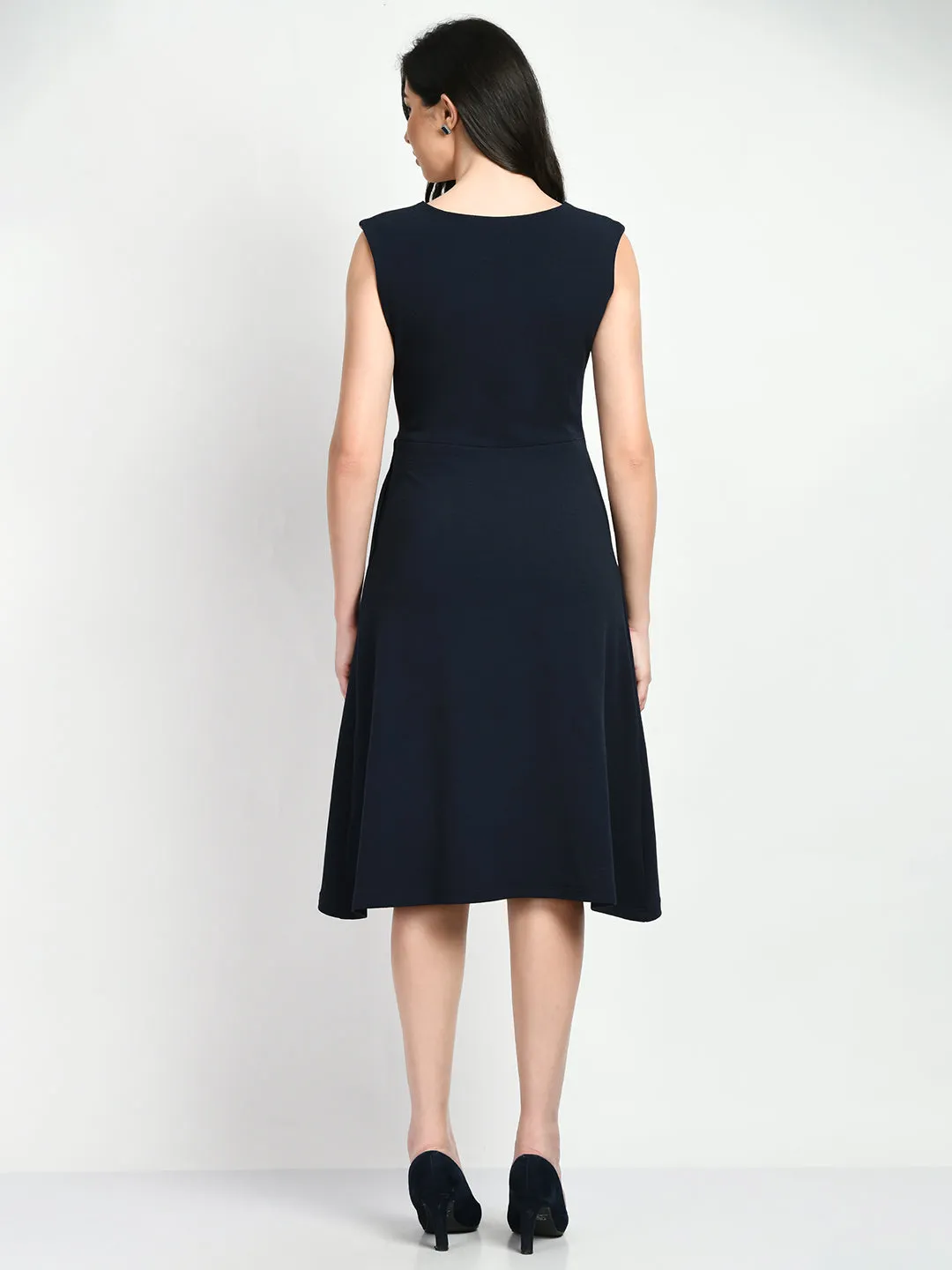 Exude Elegance Colour Blocked A-line Wrap Dress (Navy   Pink)