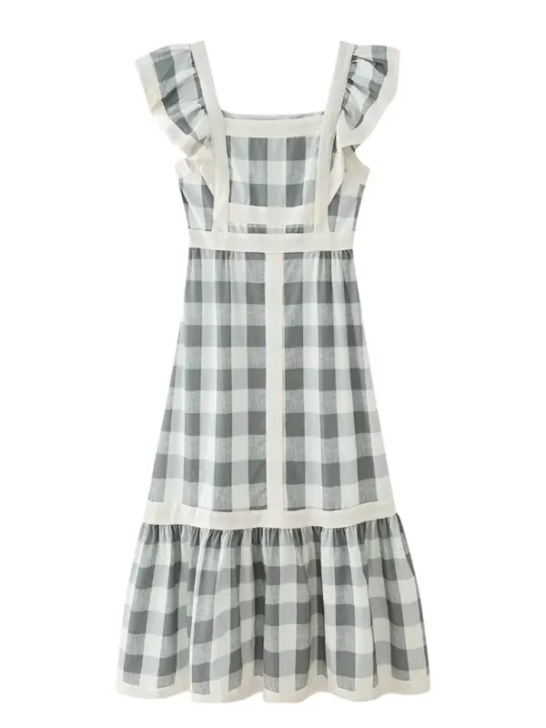 Fashionable square neck contrast patchwork dress