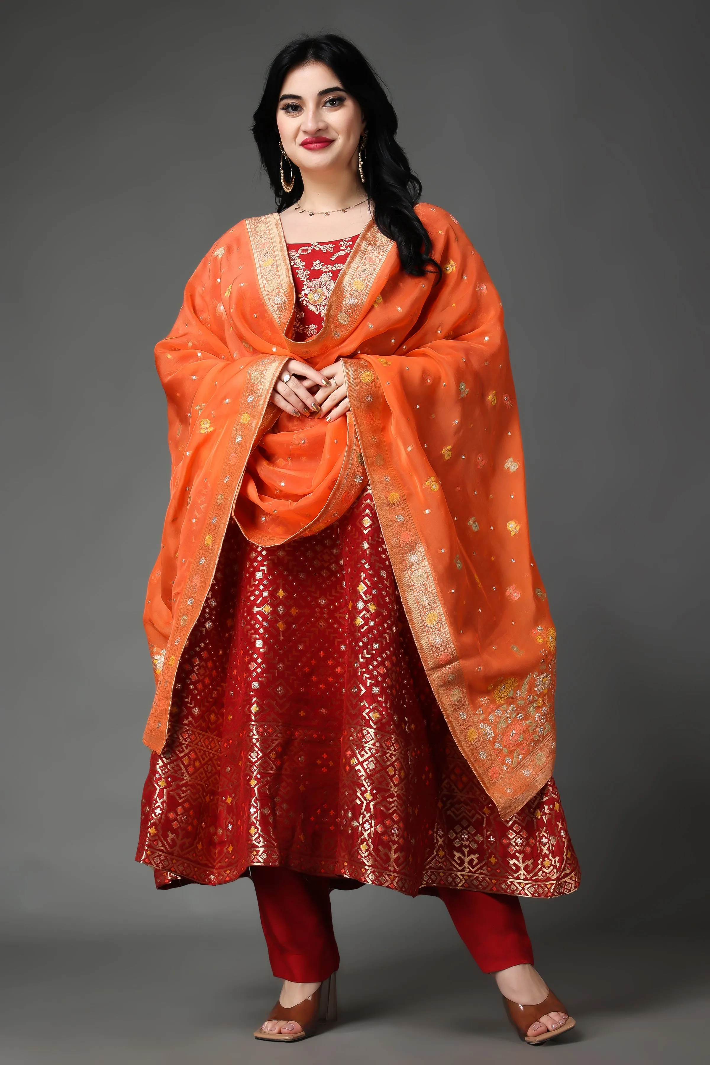 Festive Tickle Tanjore Silk Anarkali Set