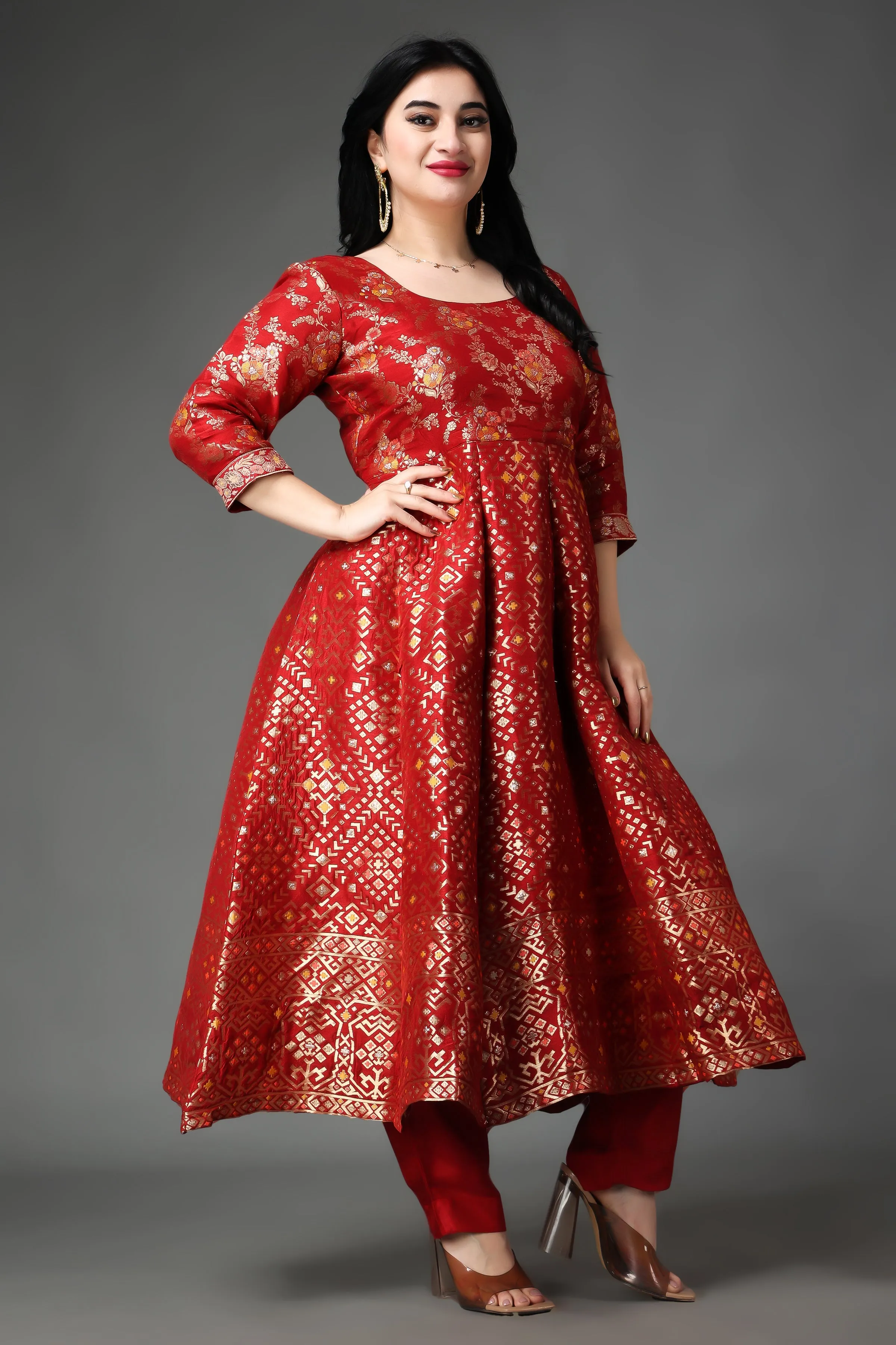 Festive Tickle Tanjore Silk Anarkali Set