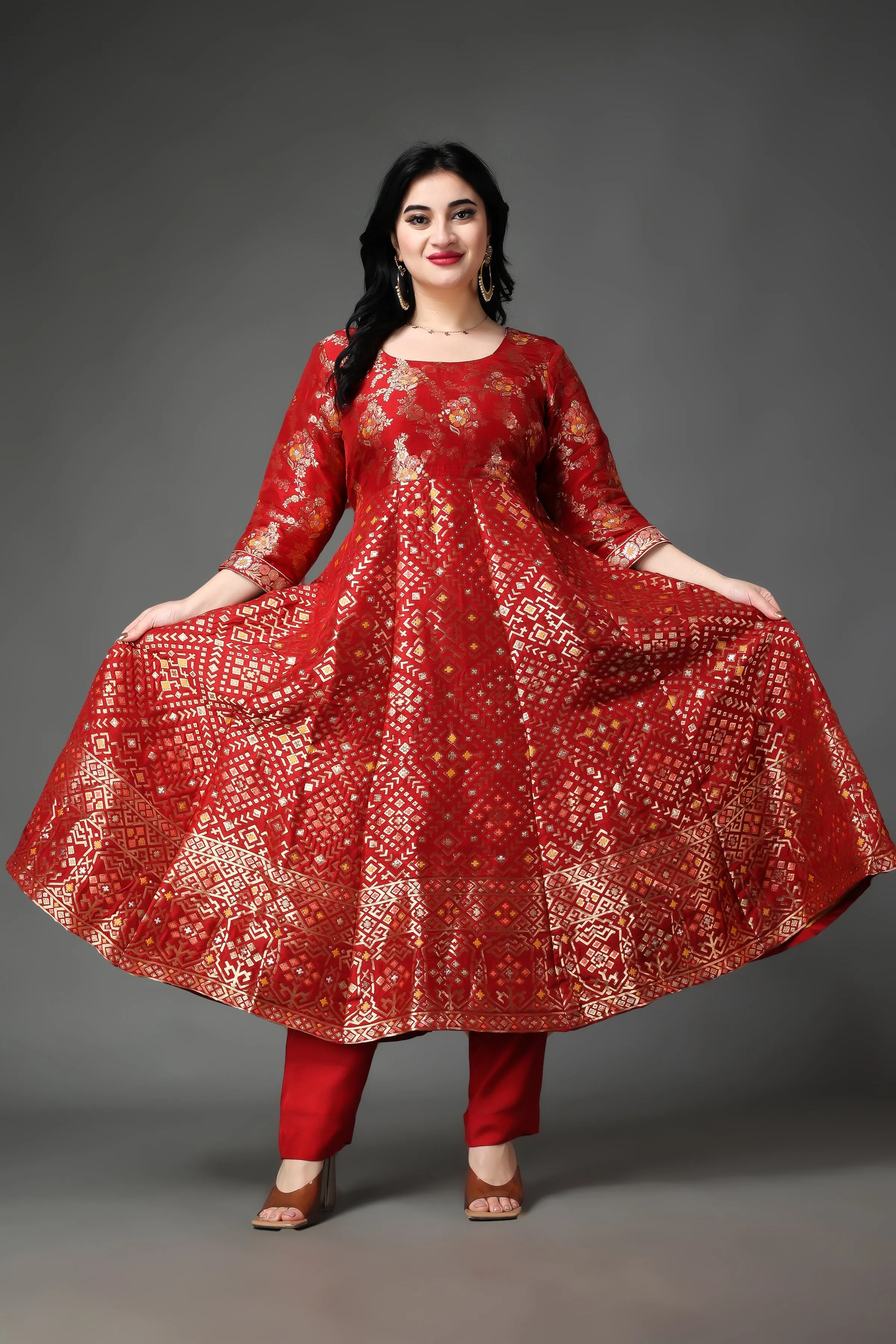 Festive Tickle Tanjore Silk Anarkali Set