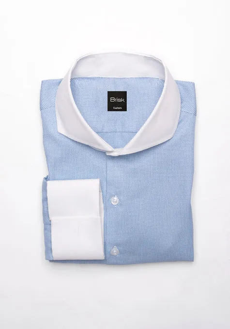 Fine Light Blue Self Textured Cotton/Poly Shirt - Wrinkle Resistant