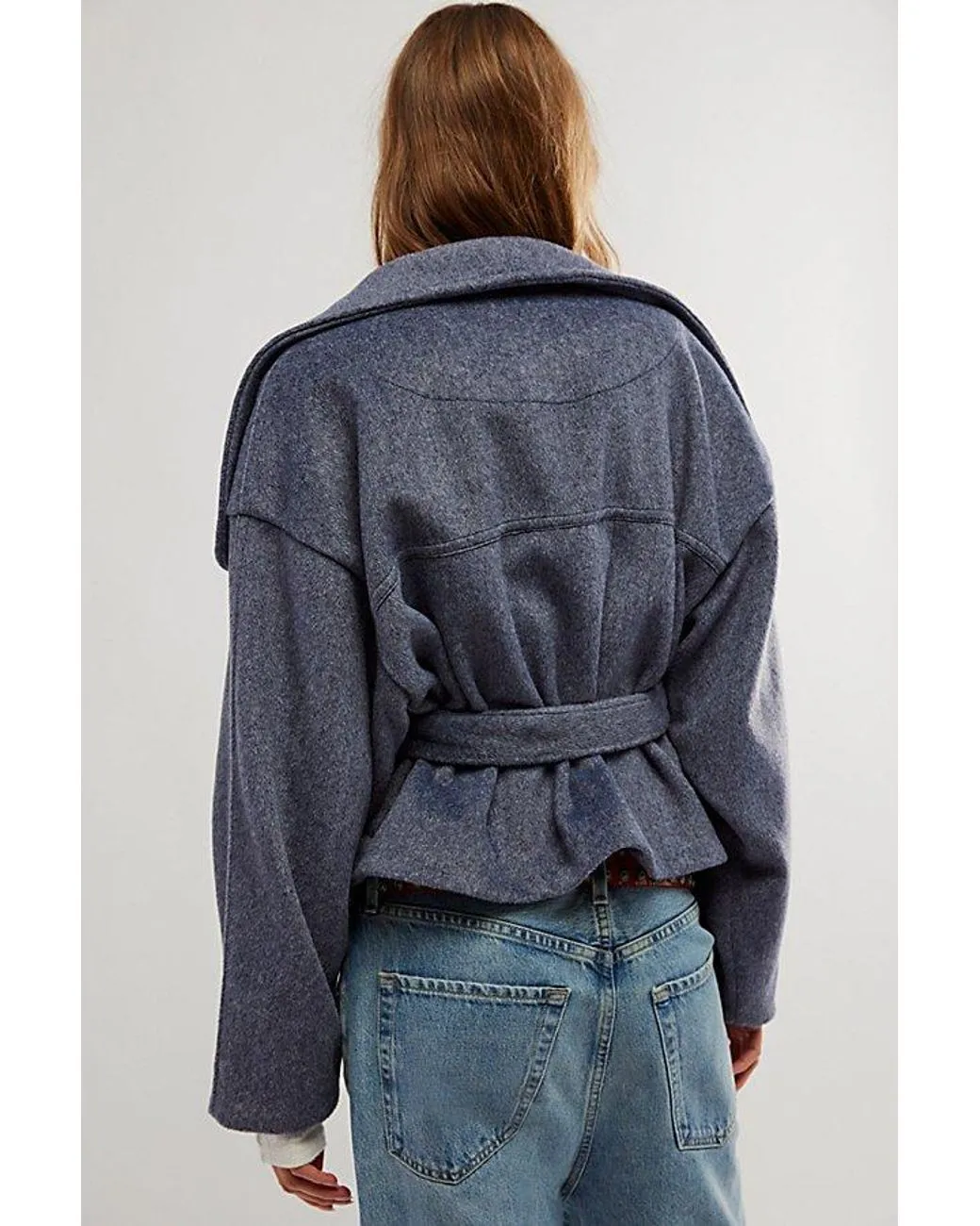 Free People Blue Cashmere-feel belted Jacket UK XS