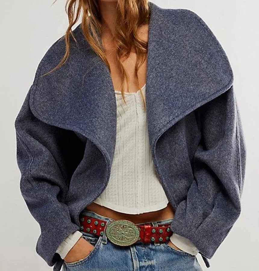 Free People Blue Cashmere-feel belted Jacket UK XS