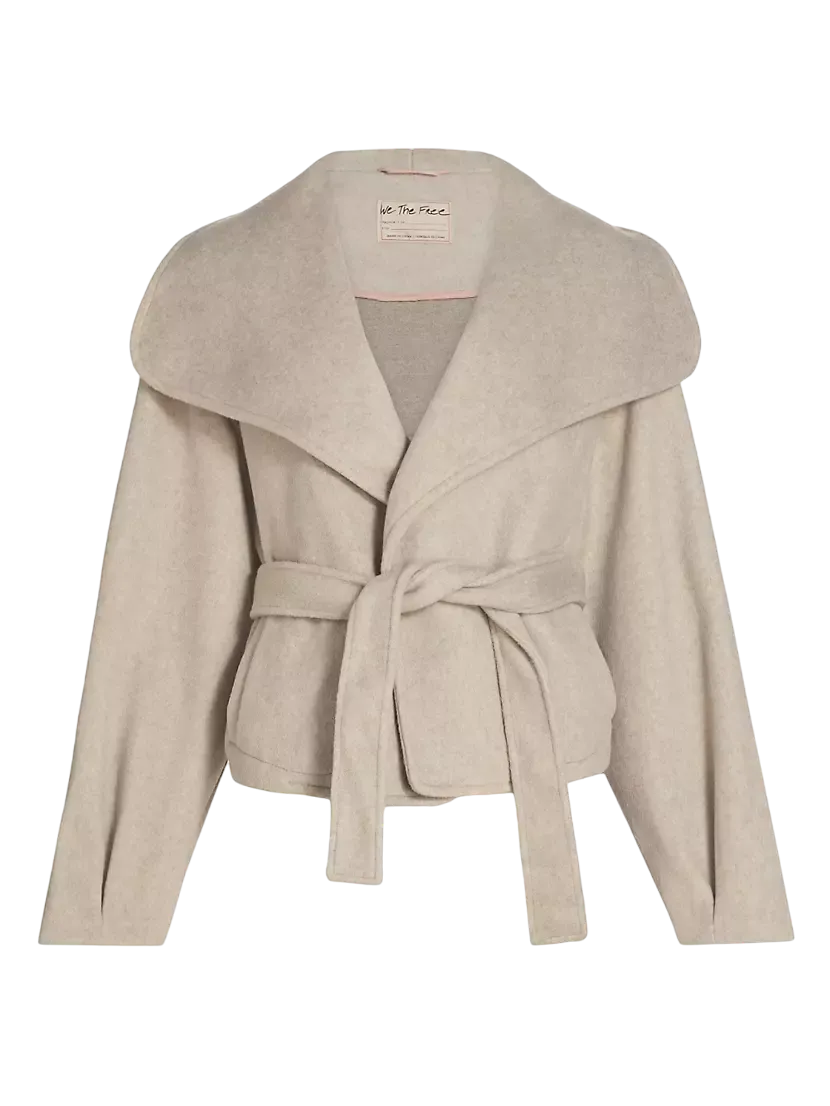 Free People Stone Cashmere-feel Belted Jacket UK S