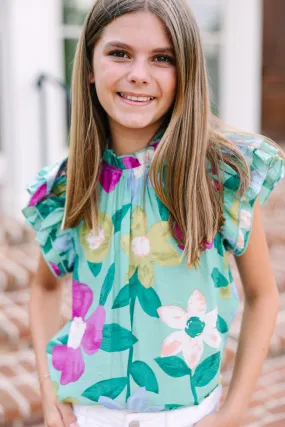 Girls: A True Beauty Sage Green Floral Blouse