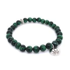 Green Tiger Eye Beaded Bracelet Sterling Silver Charm