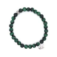 Green Tiger Eye Beaded Bracelet Sterling Silver Charm