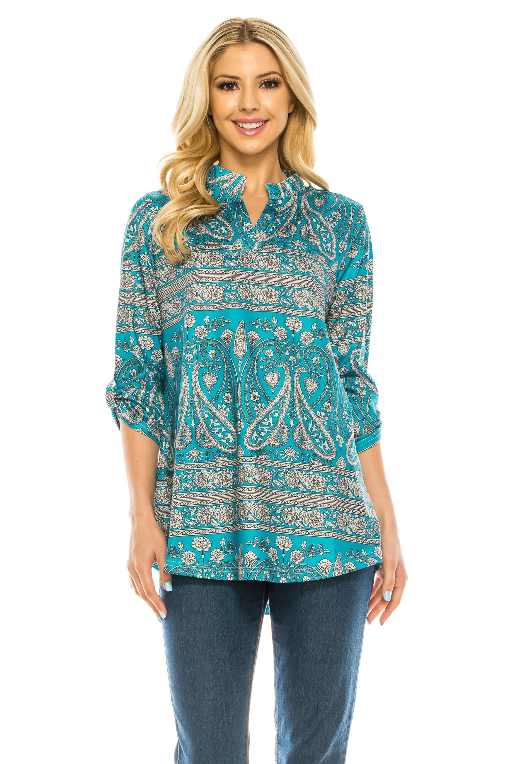 Haute Edition Women's 3/4 Sleeve Tunic Tops S-3X. Plus size available.