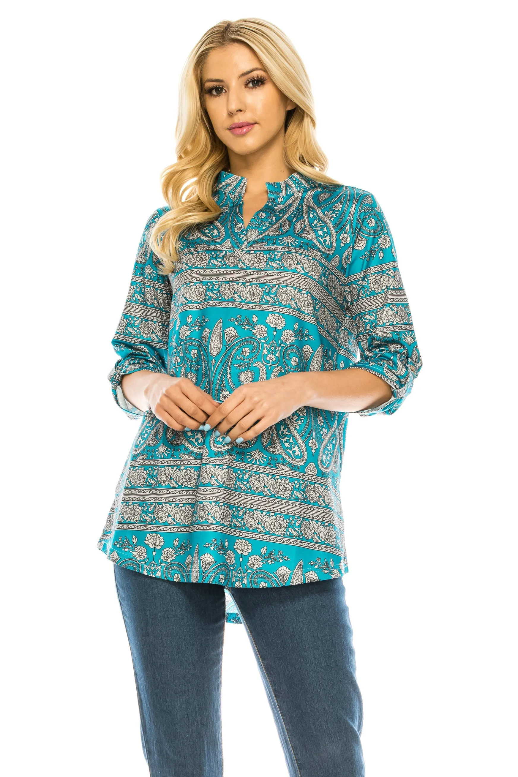 Haute Edition Women's 3/4 Sleeve Tunic Tops S-3X. Plus size available.